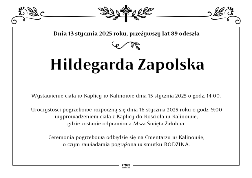 Hildegarda Zapolska - nekrolog